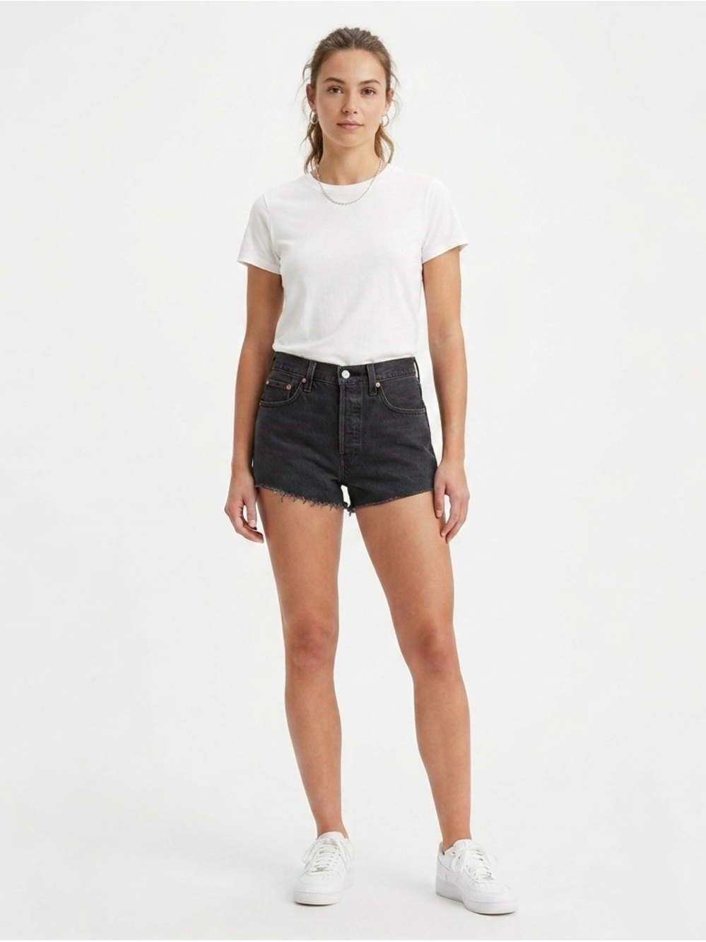 Levi’s 501 High Rise Raw Hem Denim Shorts Grunge Washed Black Distressed W31